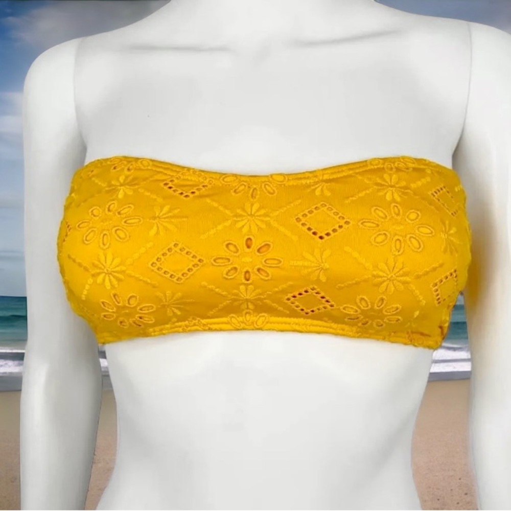 KATE SPADE SAFFRON YELLOW EYELET LACE BANDEAU BIKINI TOP